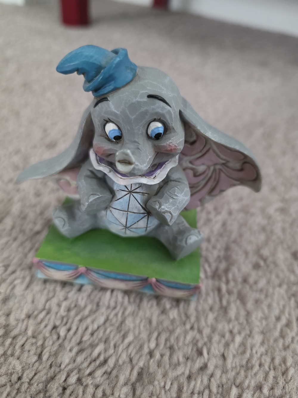Jim Shore Gray Dumbo Figurine with Blue Hat and Green Base